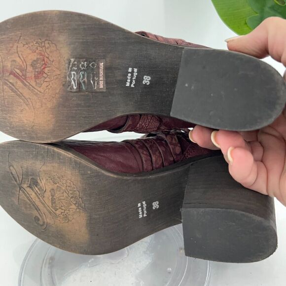 Free People Carrera Boots Women's 38 8 Red Leather Distressed Strappy Bootie - Picture 11 of 15